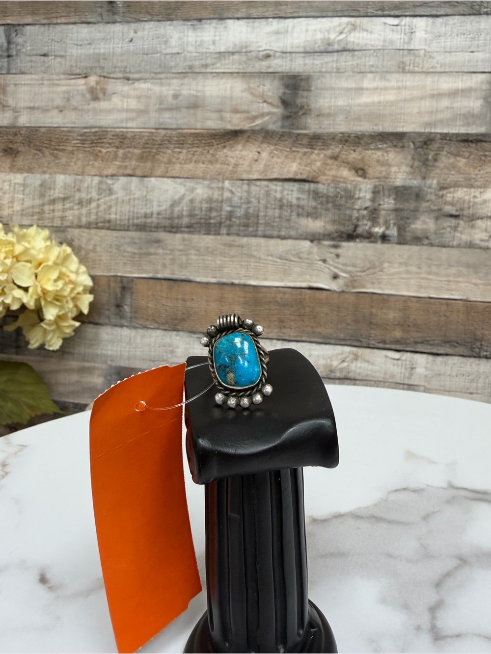 Navajo turquoise statement ring w/ 5 silver circle 5 3/4